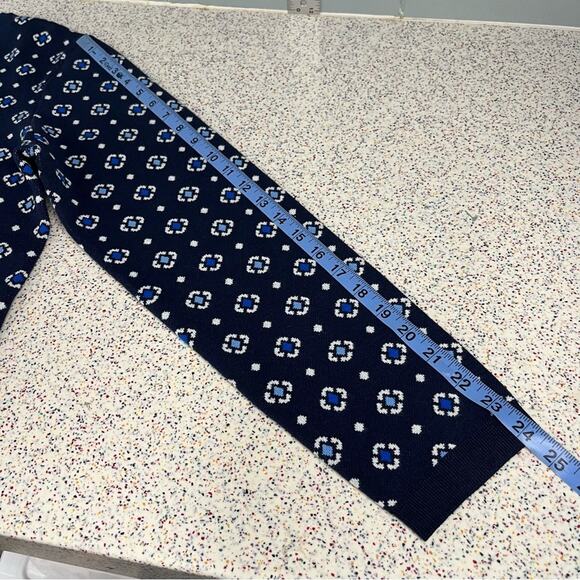 NWT LOFT Floral Jacquard Cardigan Button Front Knit Sweater Navy Women’s Size L - Picture 6 of 8